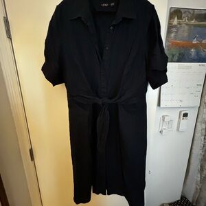 Navy Blue Ralph Lauren Button-Up Midi Dress